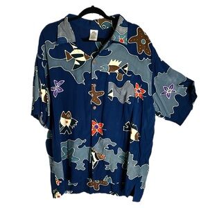 Vintage Pareos Etc. Tropical Fish Rayon Button Down Shirt - One Size / XL